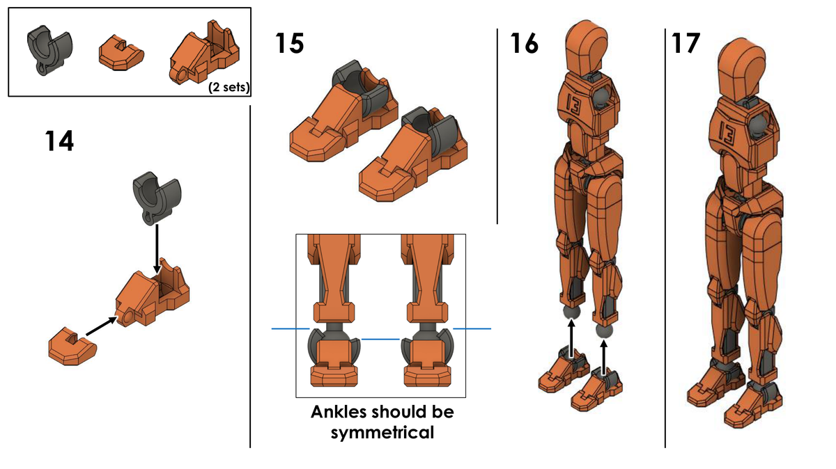 Dummy 13 Assembly Steps 14 to 17 - Feet and Ankles