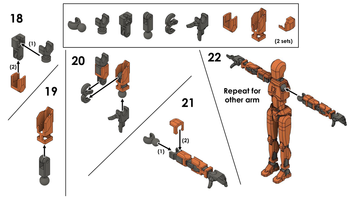 Dummy 13 Assembly Steps 18 to 22 - Arms and Shoulders
